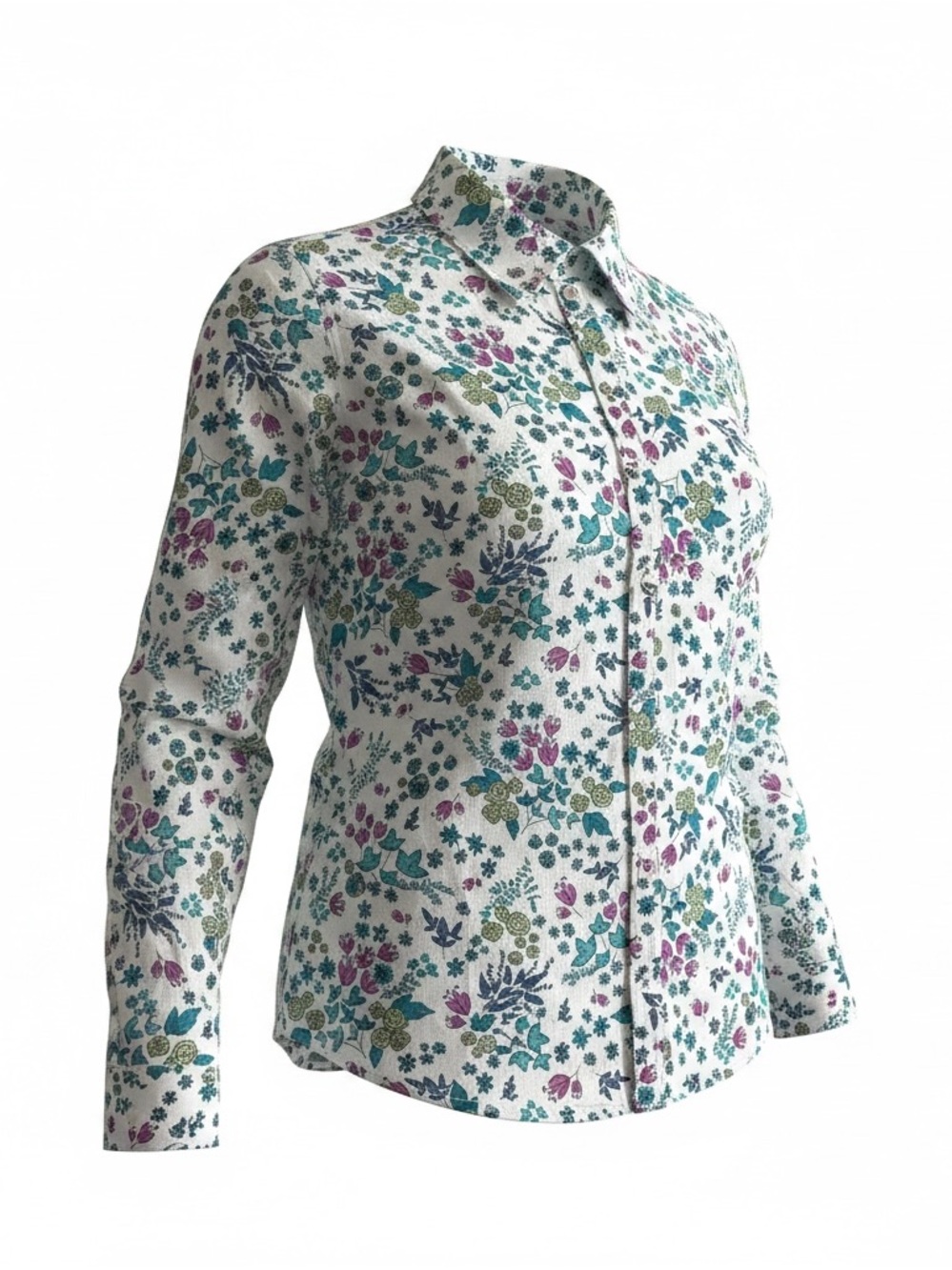 Appleseed's White Floral Button-Up Blouse with Teal & Pink Accents